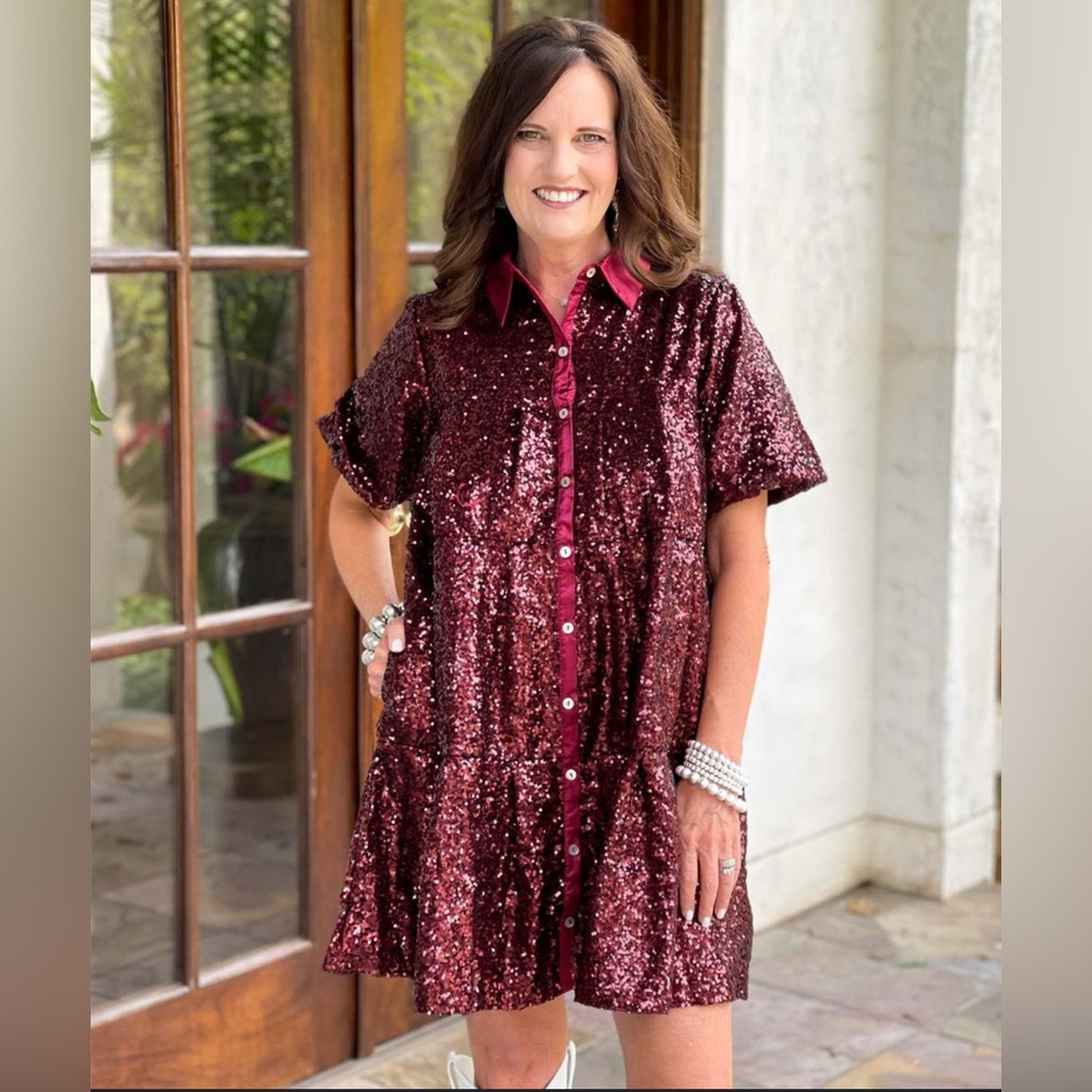 Peach Love California Burgundy Sequin Mini Dress